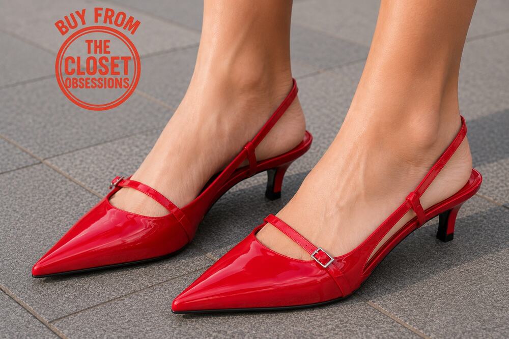 Zara NWT Red Patent Pointed Toe Slingback Kitten Heels 7.5
